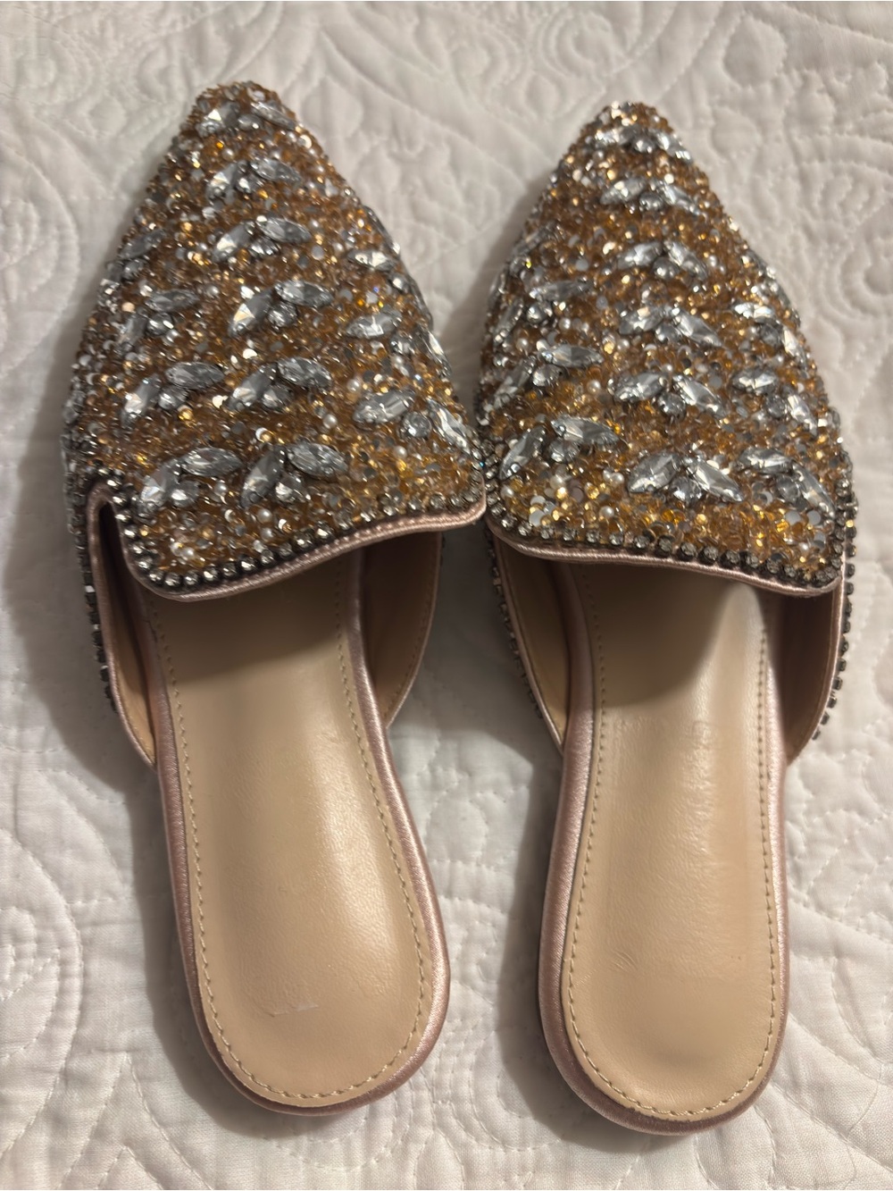 SHEIN Gold Crystal Embellished Pointed Mules